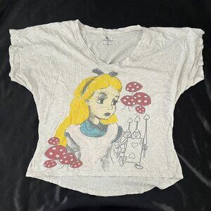 Disney Parks Alice in Wonderland Top womens Small mushrooms heart artsy